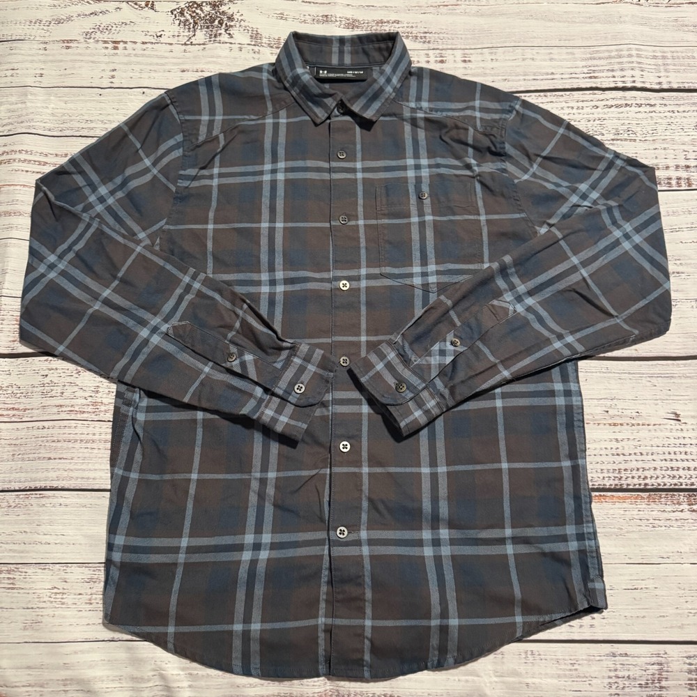 Under Armour Fitted Button Down Plaid Shirt Long‎ Sleeve Blue Men's Size Medium